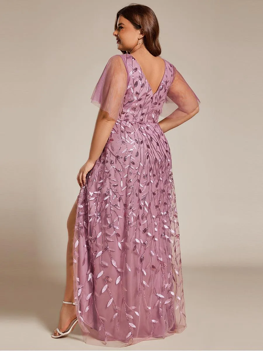 Robes de soirée pailletées à col en V et fente haute