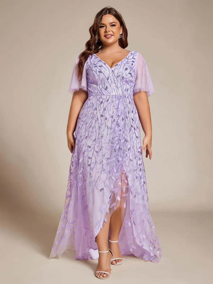 Robes de soirée pailletées à col en V et fente haute