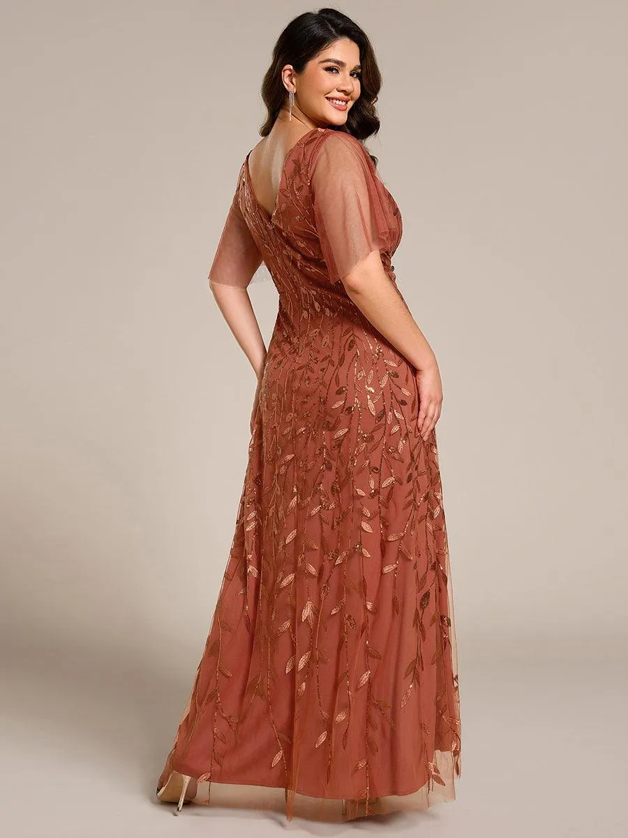Robes de soirée pailletées à col en V et fente haute