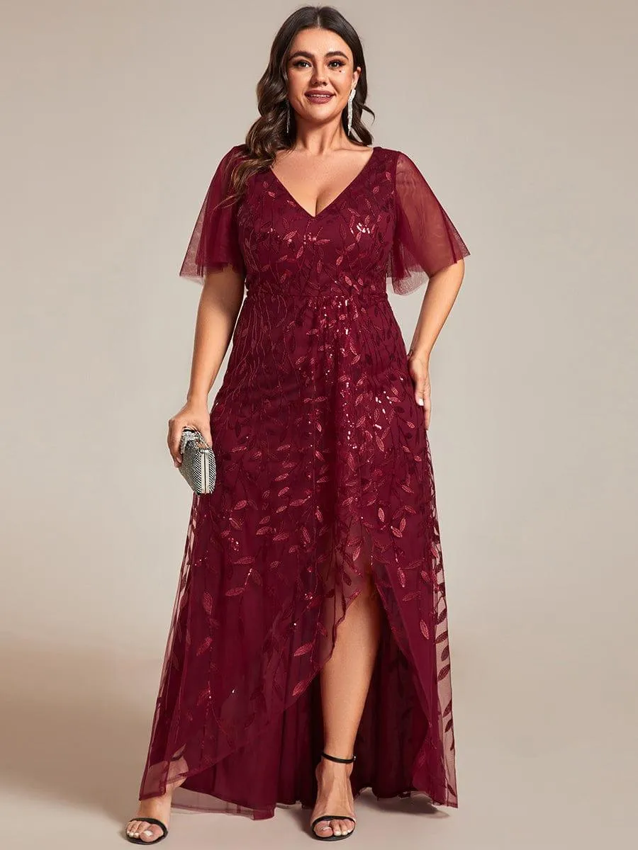 Robes de soirée pailletées à col en V et fente haute