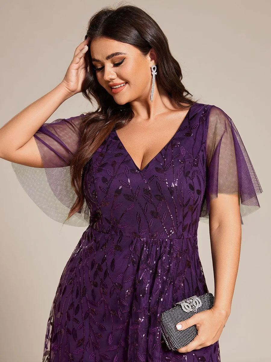 Robes de soirée pailletées à col en V et fente haute