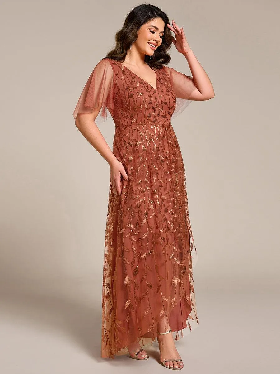 Robes de soirée pailletées à col en V et fente haute