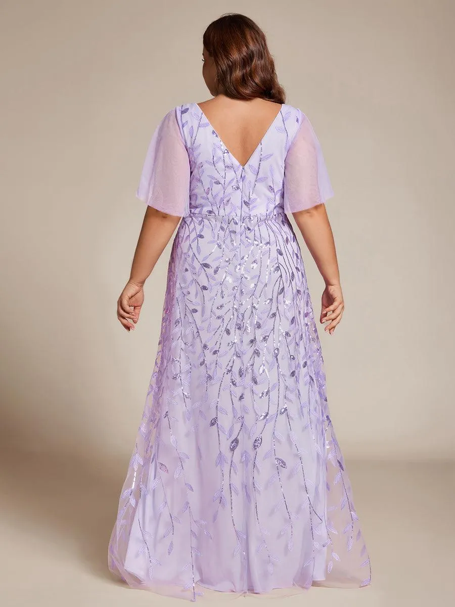 Robes de soirée pailletées à col en V et fente haute