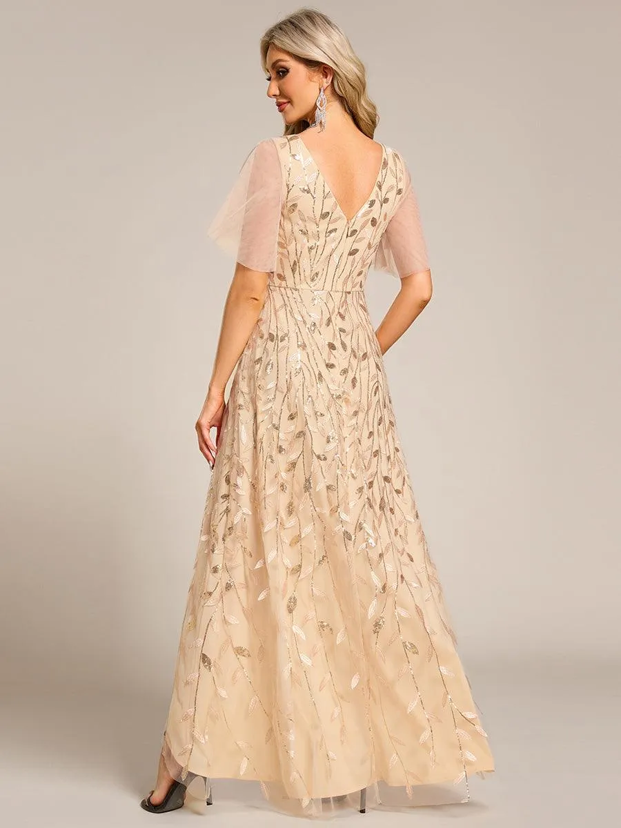Robes de soirée pailletées à col en V et fente haute