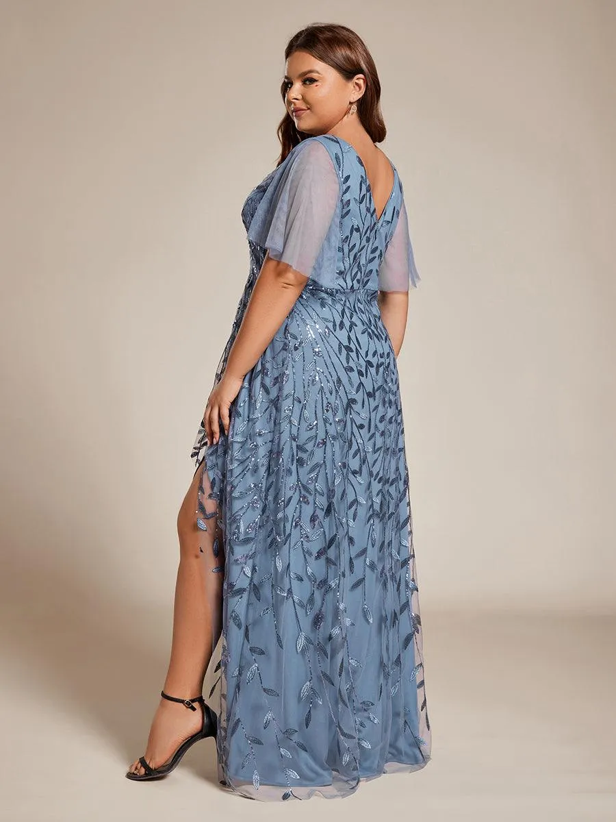 Robes de soirée pailletées à col en V et fente haute