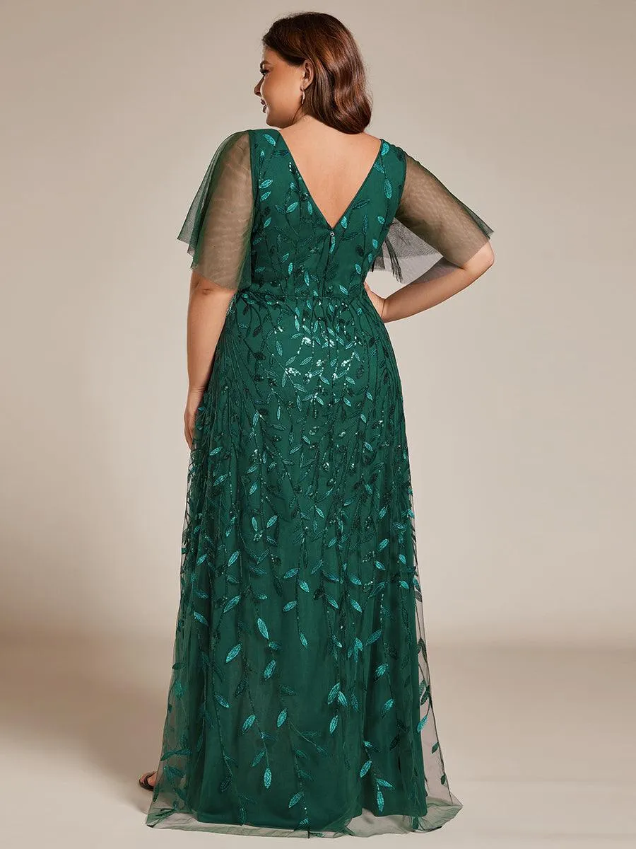 Robes de soirée pailletées à col en V et fente haute