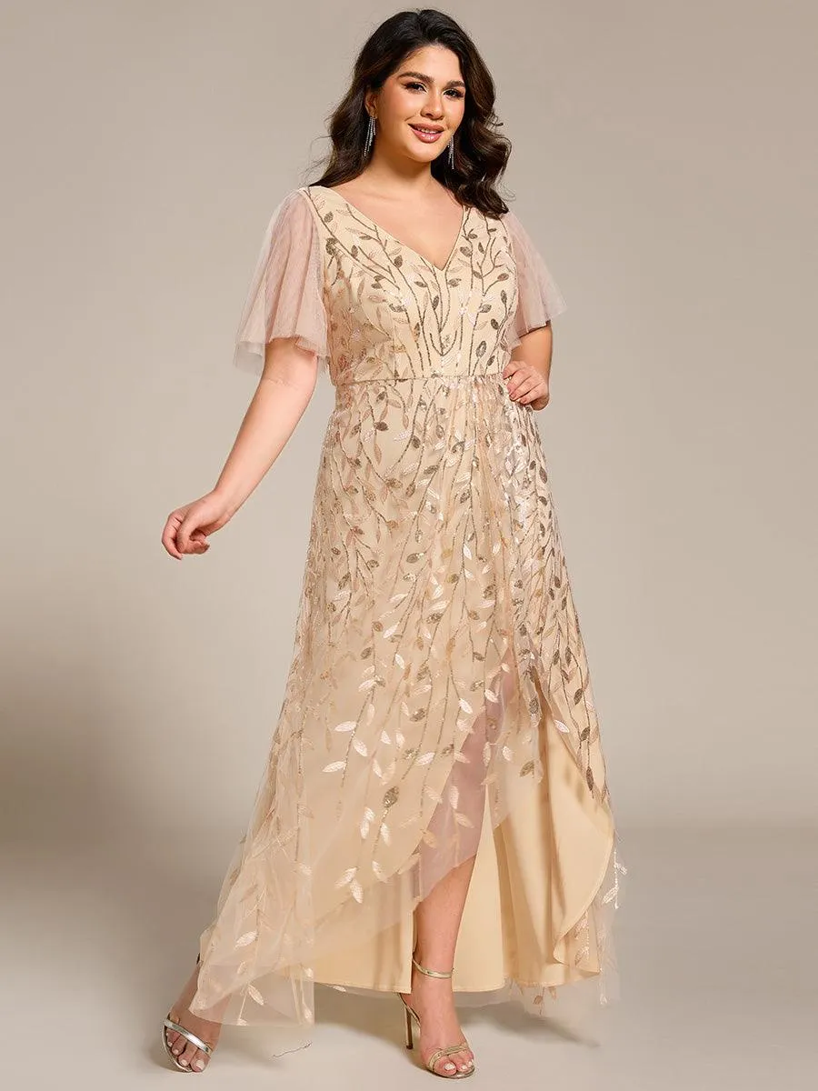 Robes de soirée pailletées à col en V et fente haute