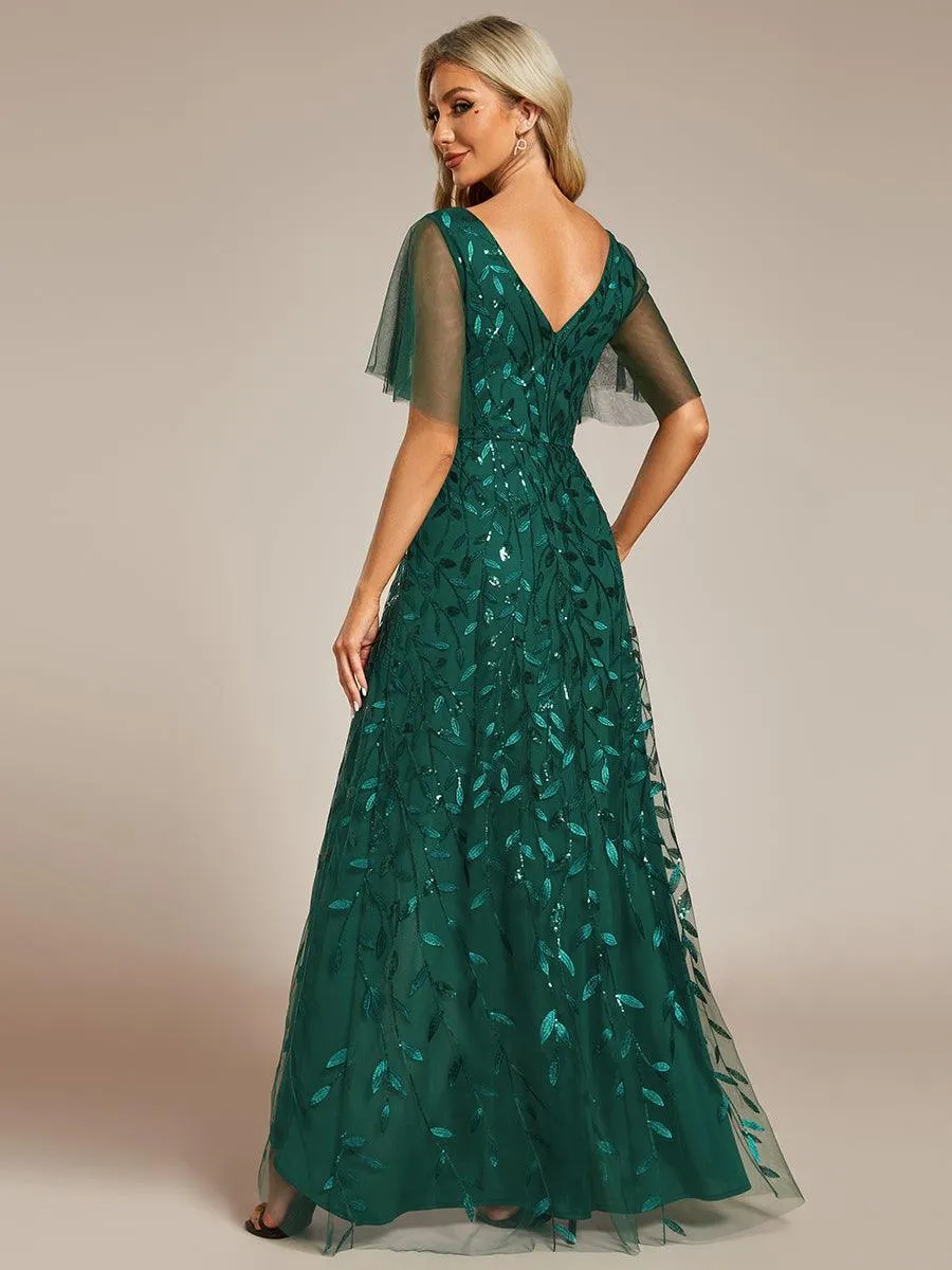 Robes de soirée pailletées à col en V et fente haute