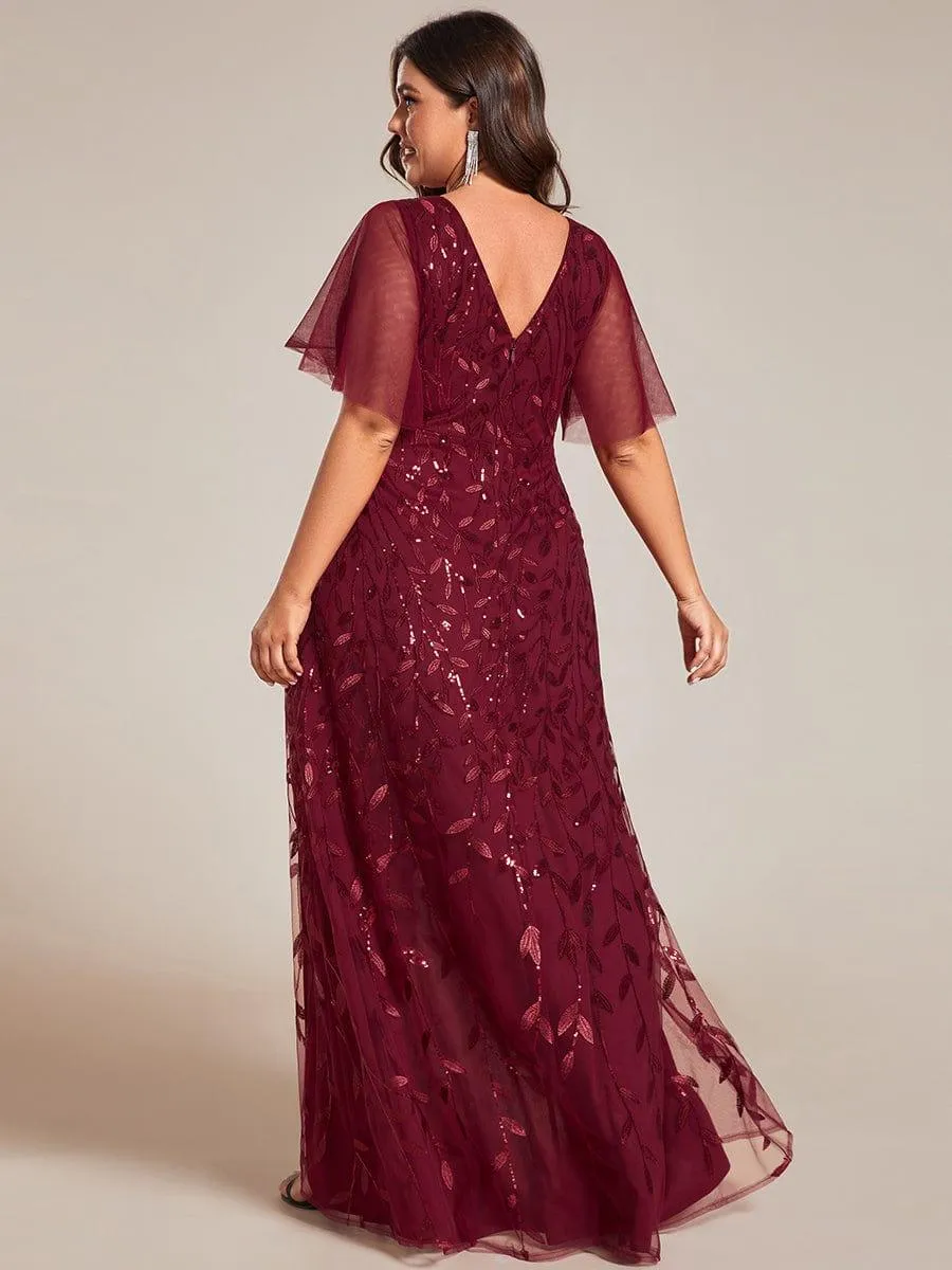 Robes de soirée pailletées à col en V et fente haute