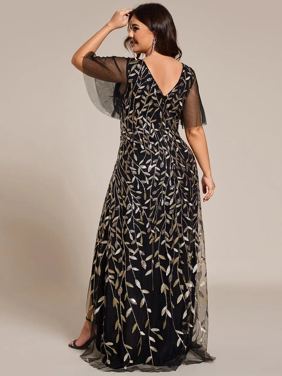 Robes de soirée pailletées à col en V et fente haute