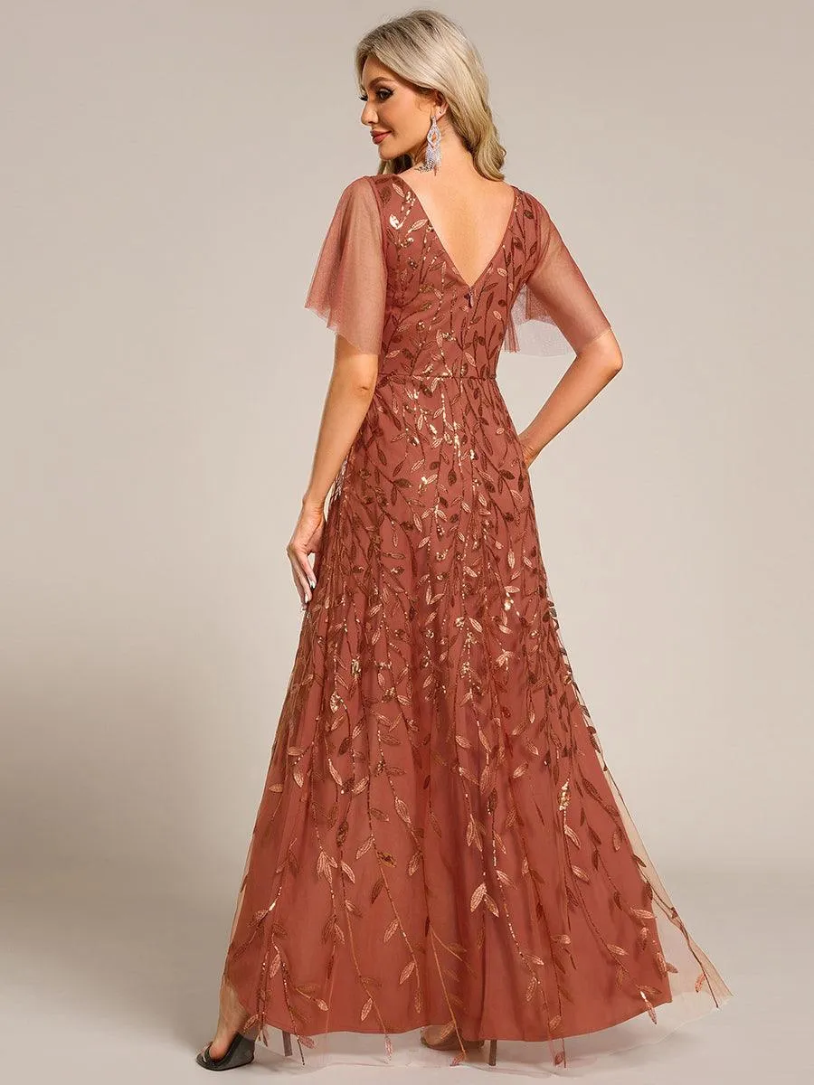 Robes de soirée pailletées à col en V et fente haute