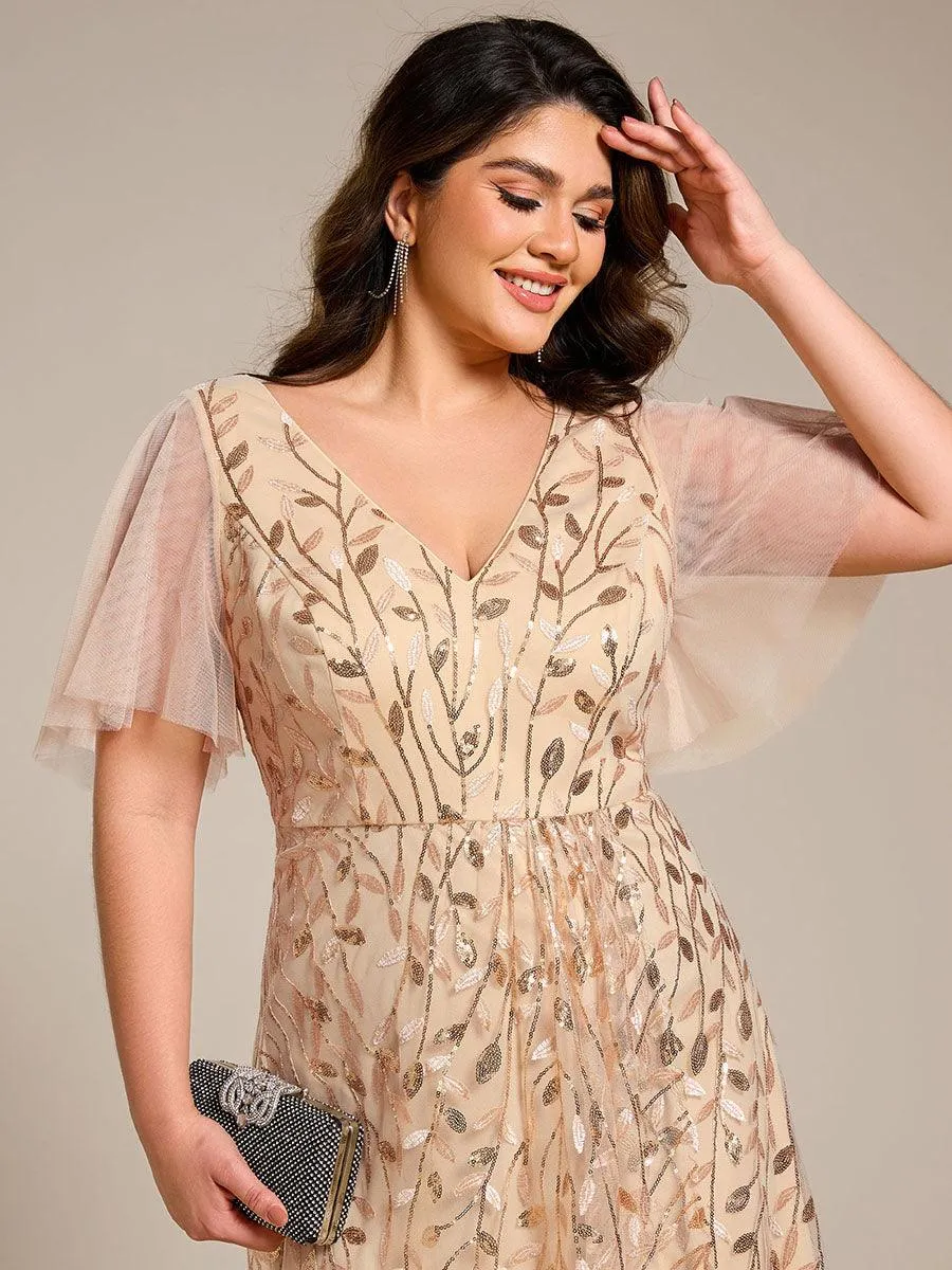 Robes de soirée pailletées à col en V et fente haute