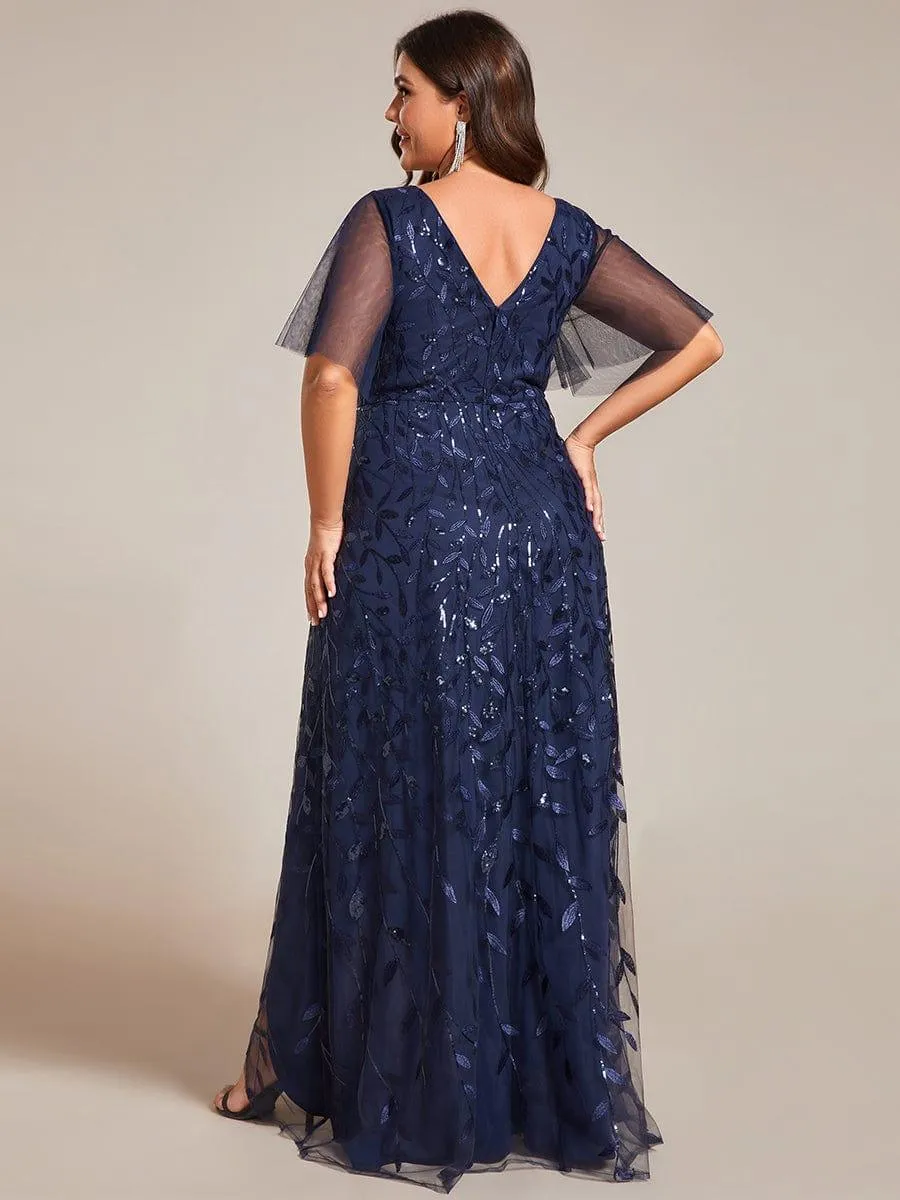 Robes de soirée pailletées à col en V et fente haute