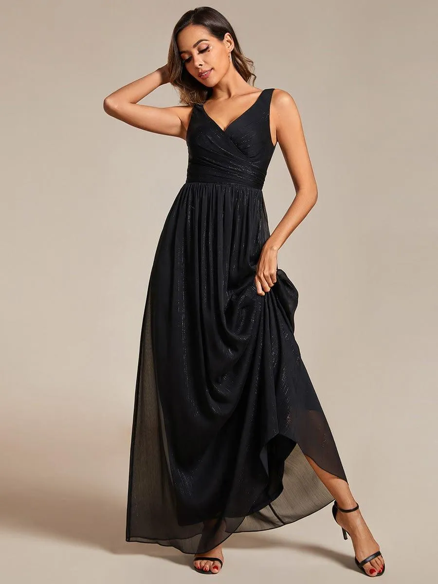 Robes de soirée sans manches à col en V avec paillettes délicates