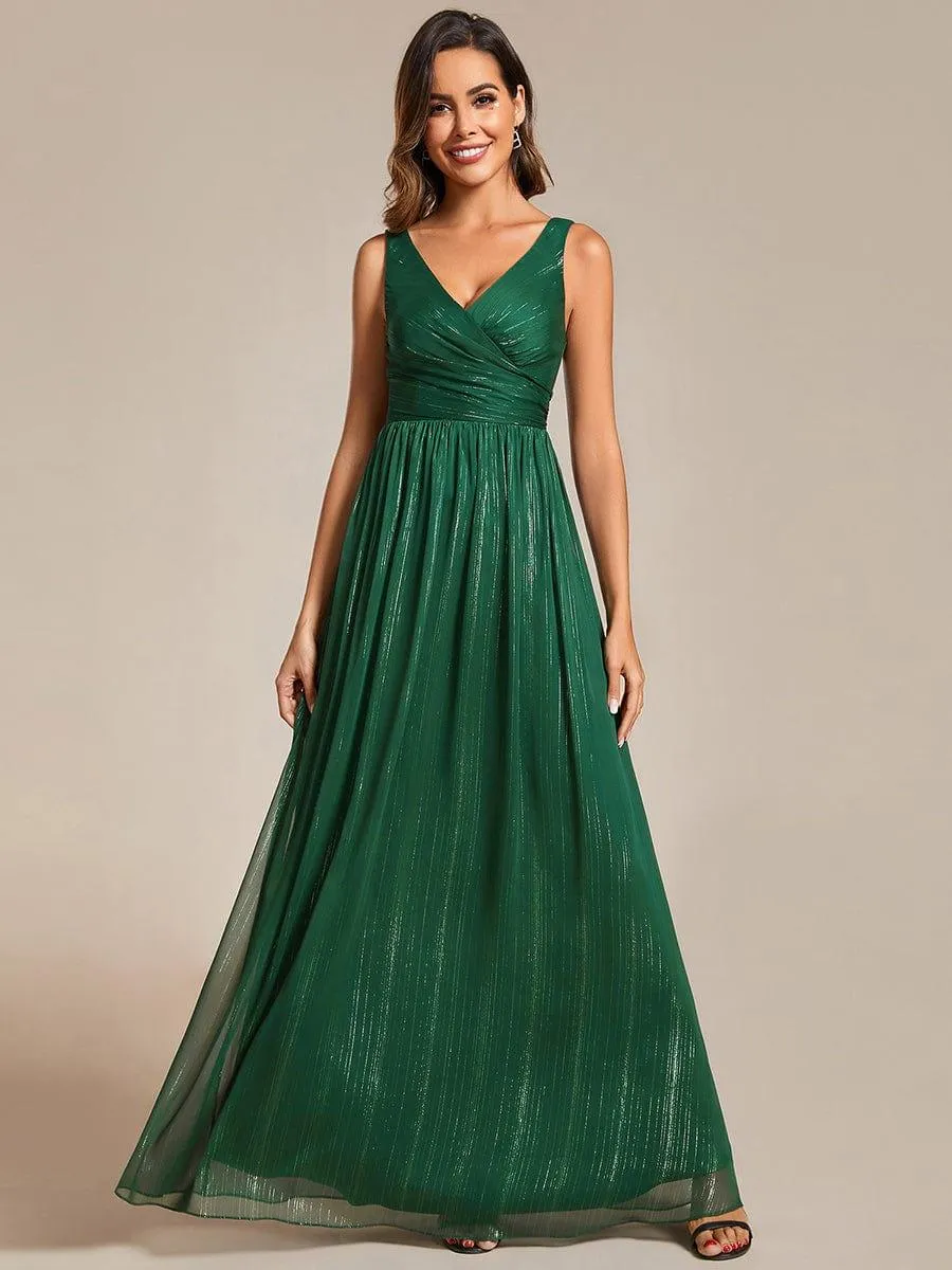 Robes de soirée sans manches à col en V avec paillettes délicates