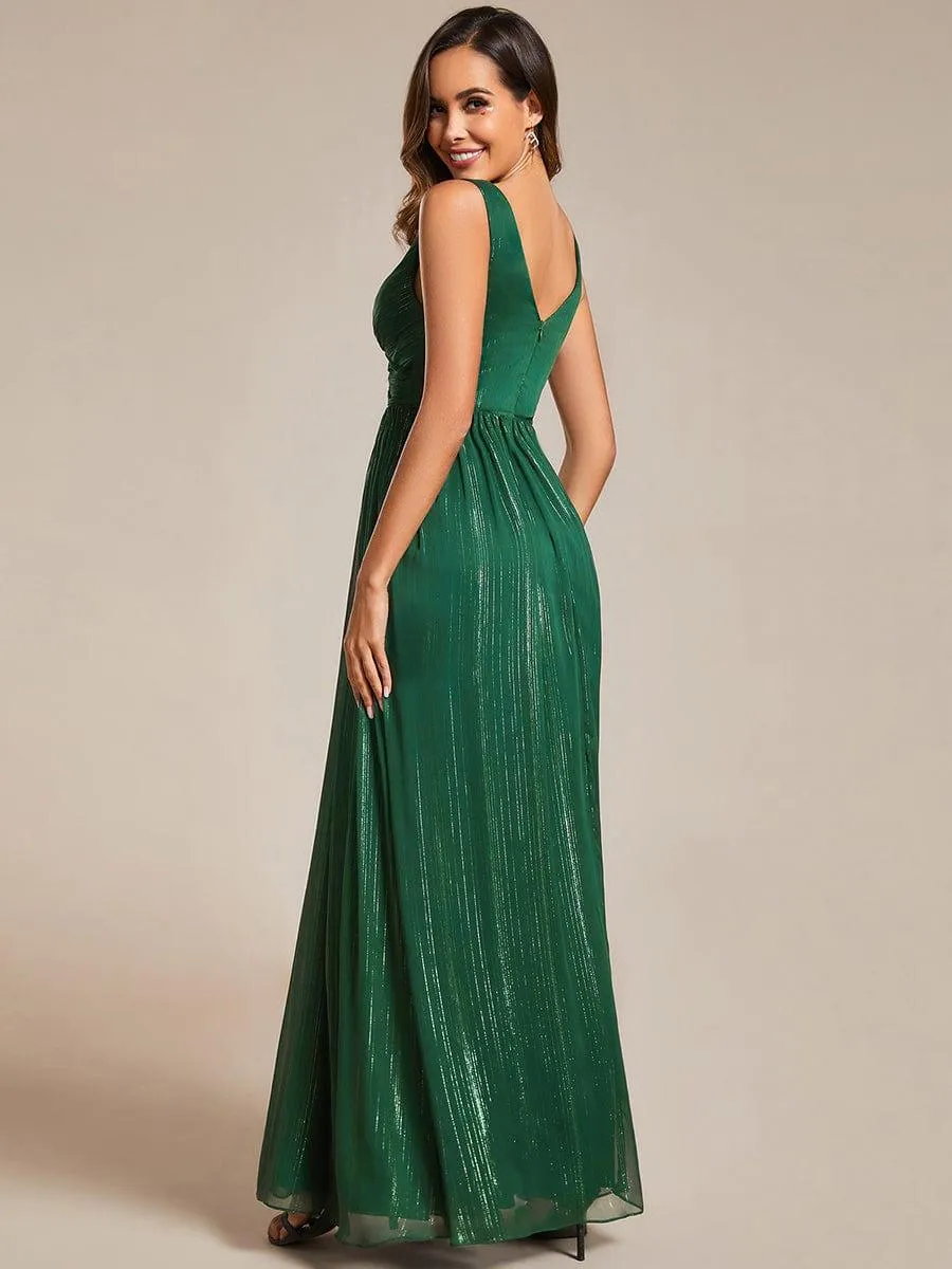 Robes de soirée sans manches à col en V avec paillettes délicates