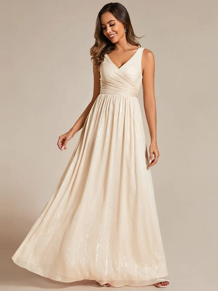 Robes de soirée sans manches à col en V avec paillettes délicates