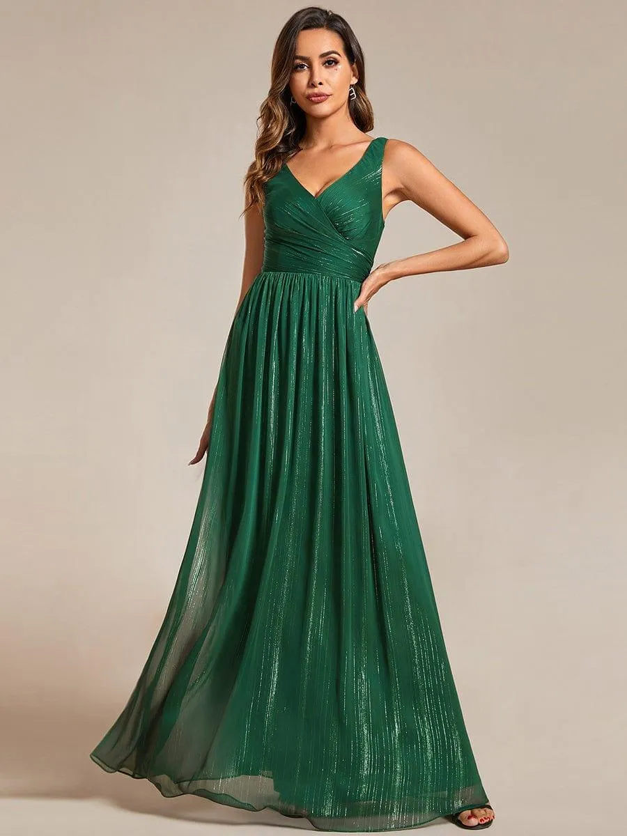 Robes de soirée sans manches à col en V avec paillettes délicates