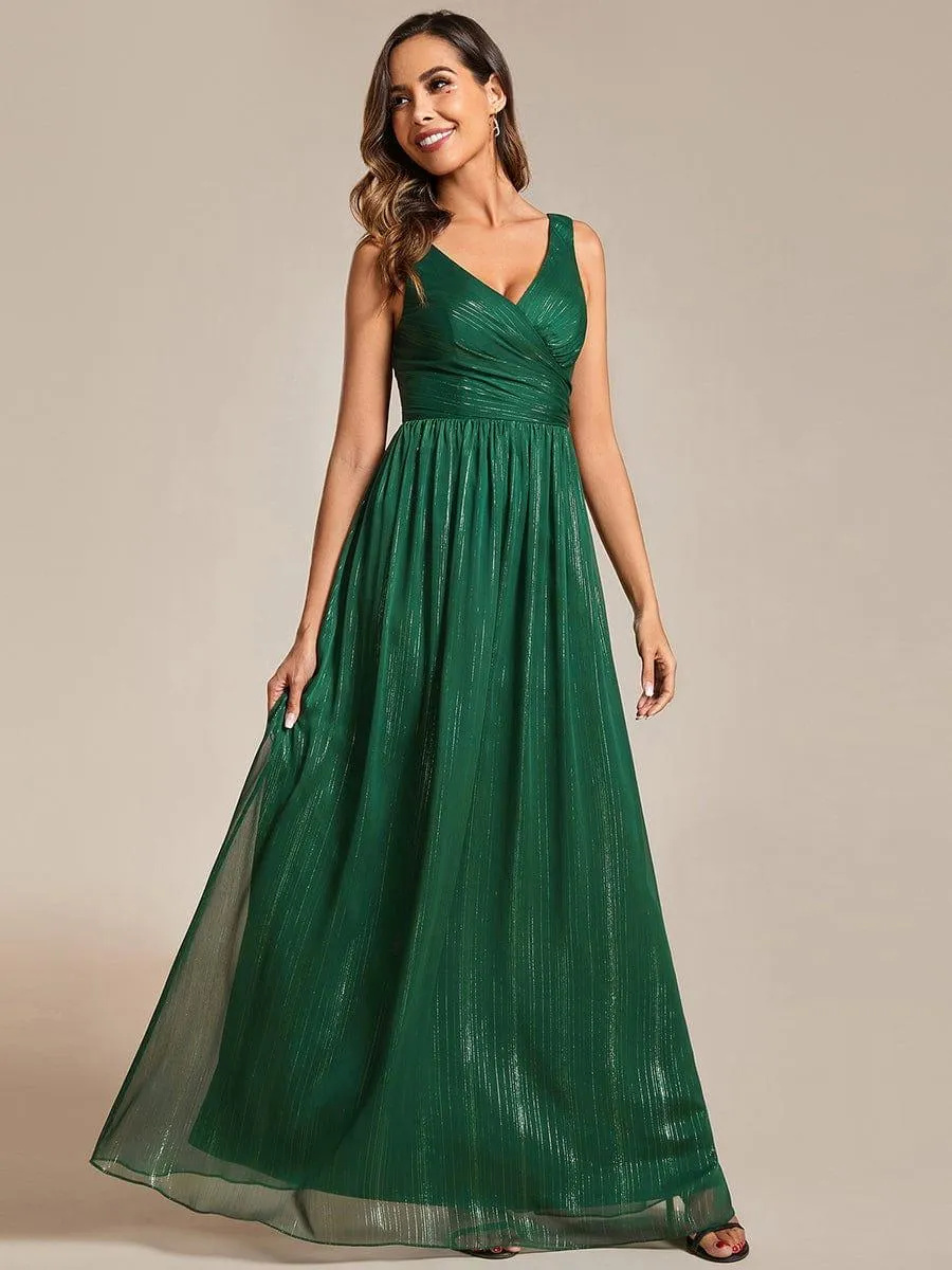 Robes de soirée sans manches à col en V avec paillettes délicates
