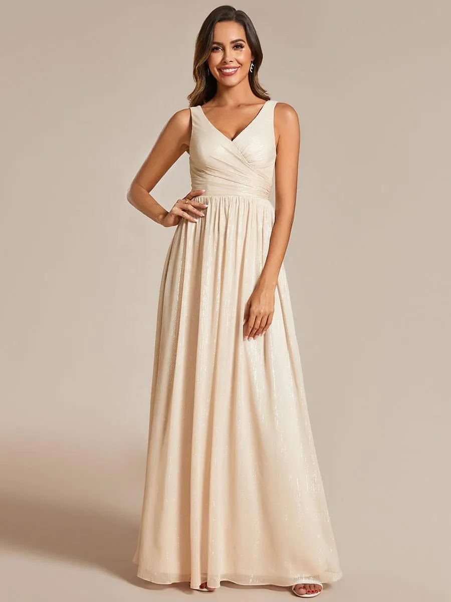 Robes de soirée sans manches à col en V avec paillettes délicates