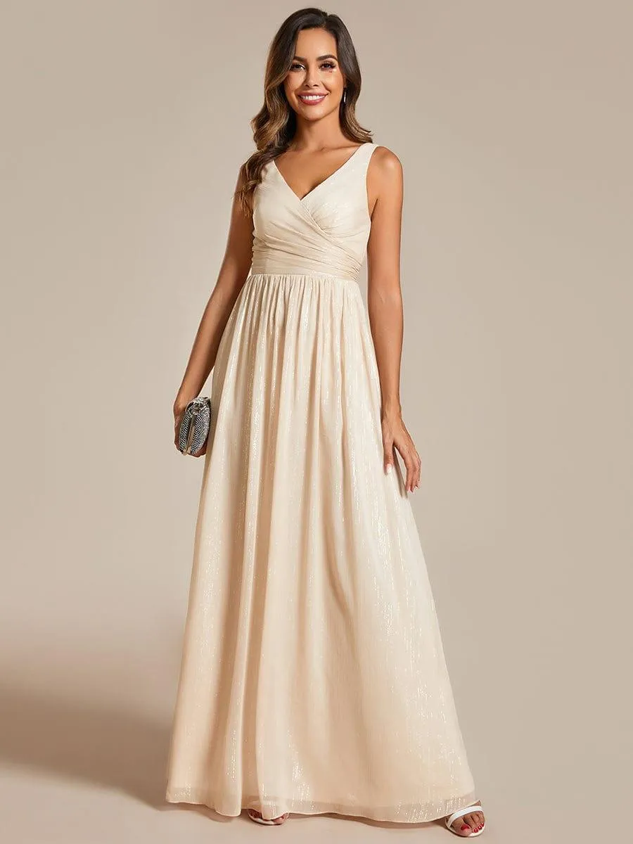 Robes de soirée sans manches à col en V avec paillettes délicates