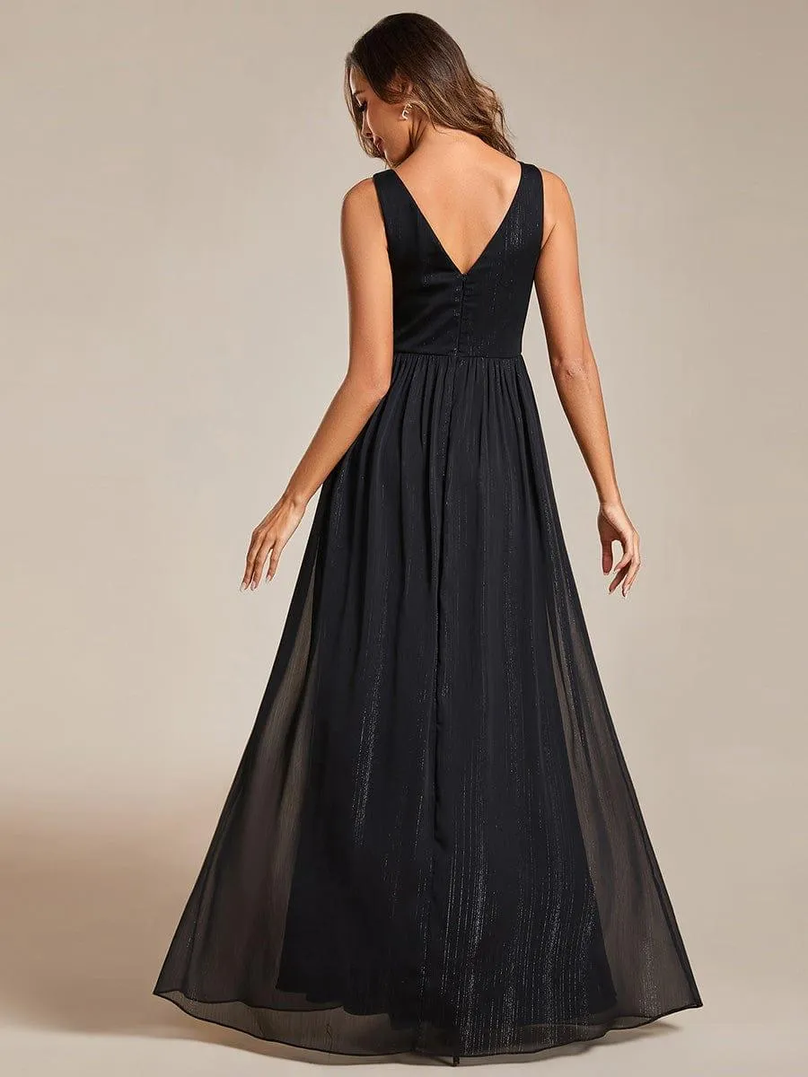 Robes de soirée sans manches à col en V avec paillettes délicates