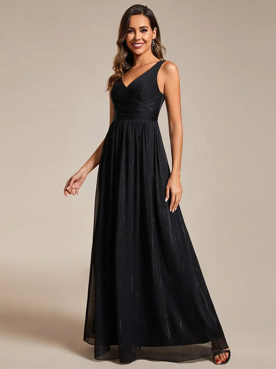 Robes de soirée sans manches à col en V avec paillettes délicates
