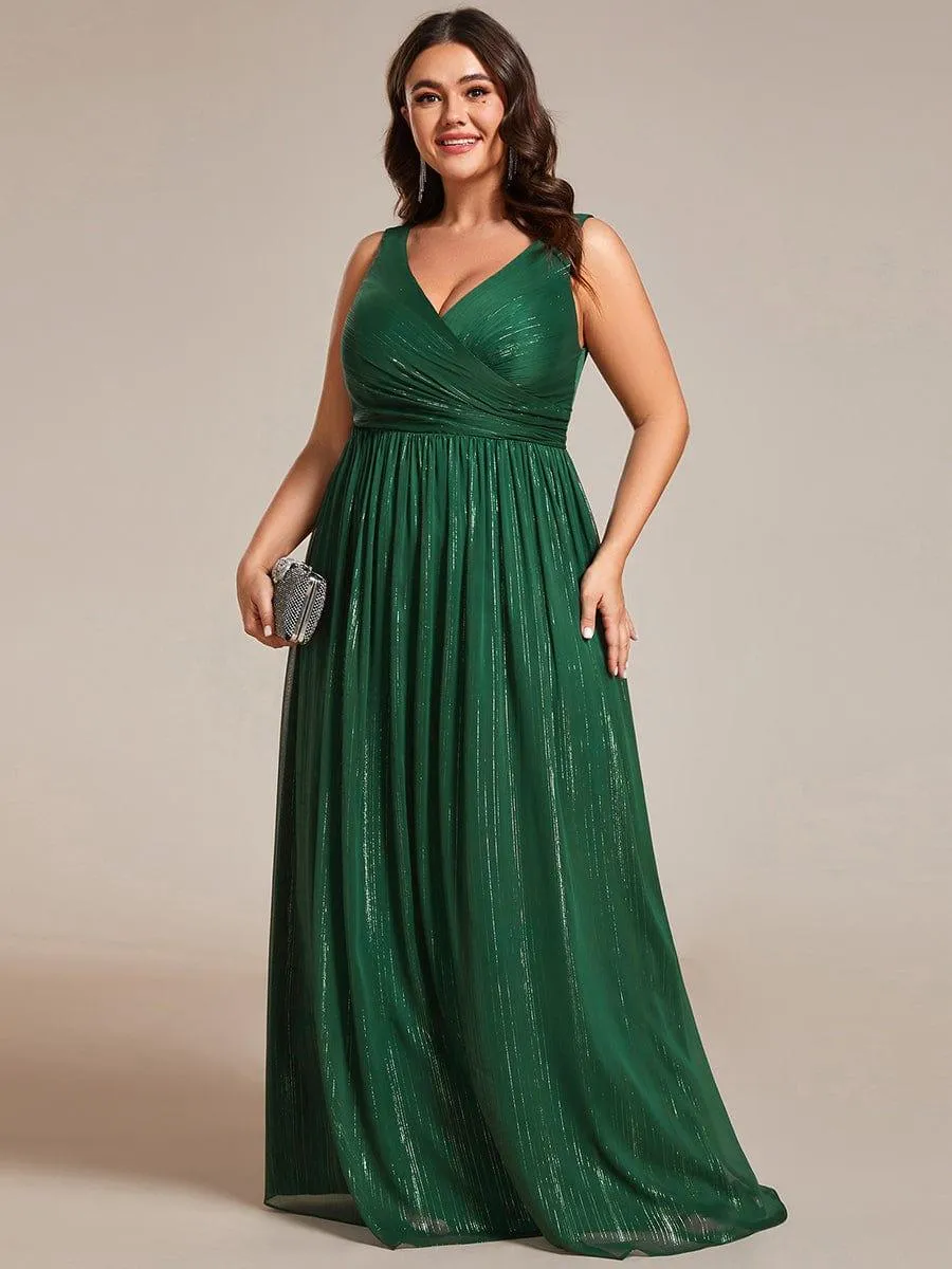 Robes de soirée sans manches à col en V de grande taille avec des paillettes délicates