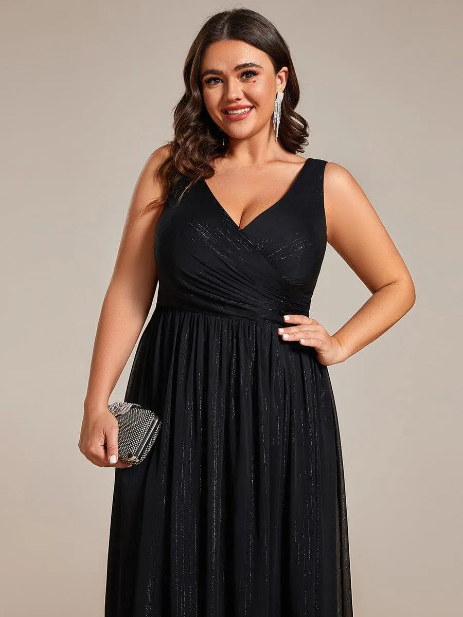 Robes de soirée sans manches à col en V de grande taille avec des paillettes délicates