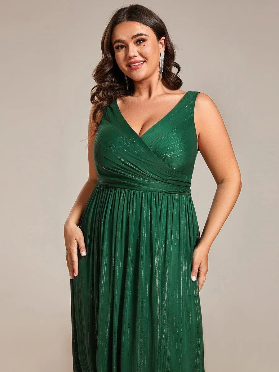 Robes de soirée sans manches à col en V de grande taille avec des paillettes délicates