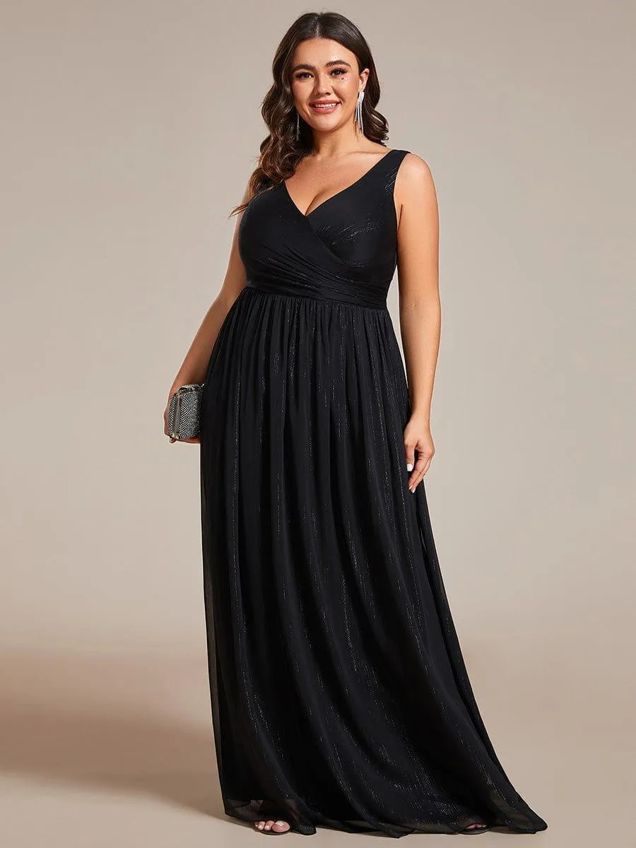 Robes de soirée sans manches à col en V de grande taille avec des paillettes délicates