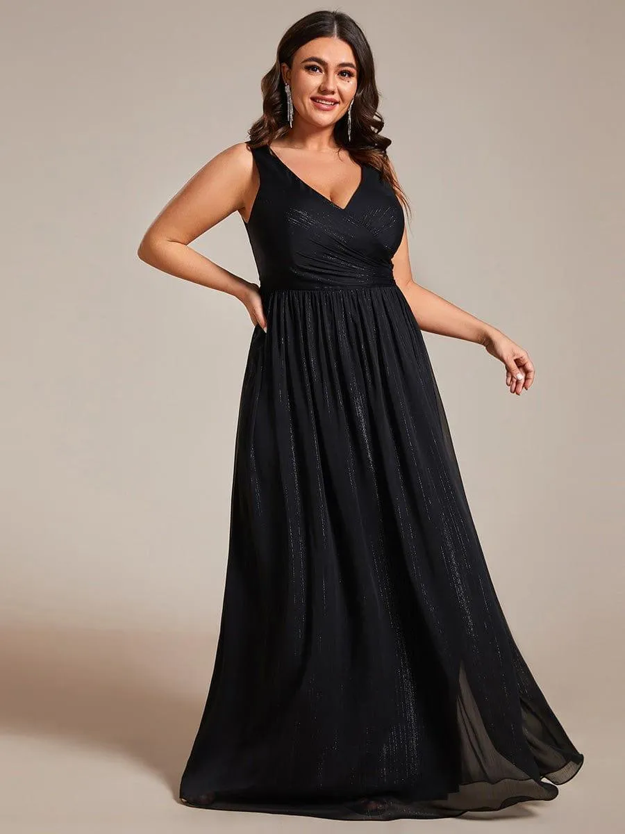 Robes de soirée sans manches à col en V de grande taille avec des paillettes délicates