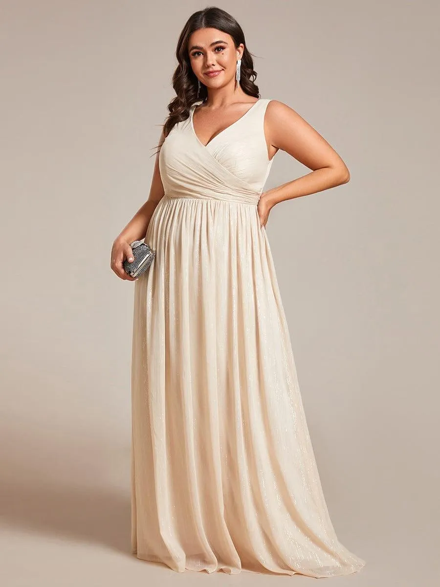 Robes de soirée sans manches à col en V de grande taille avec des paillettes délicates