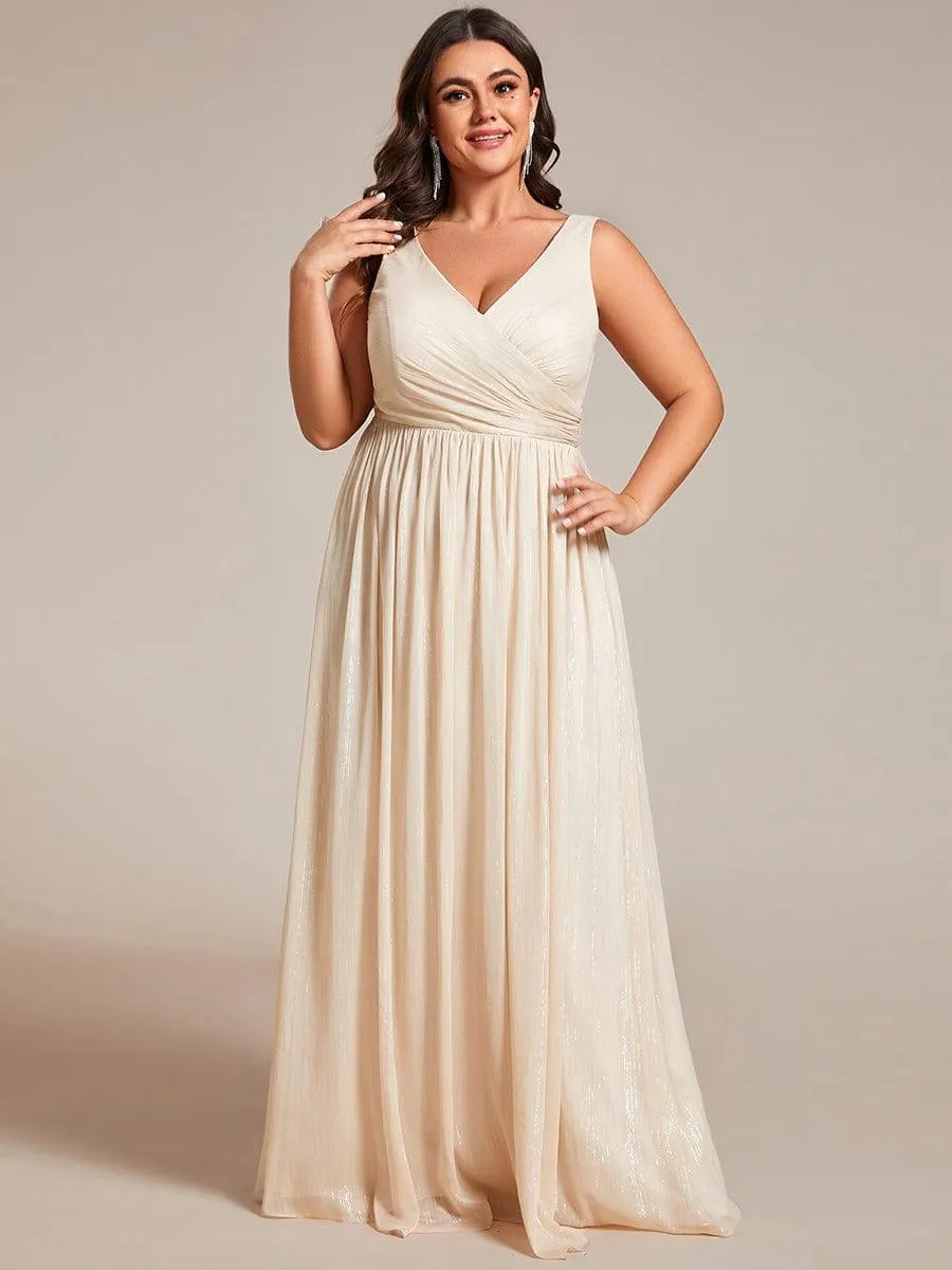 Robes de soirée sans manches à col en V de grande taille avec des paillettes délicates
