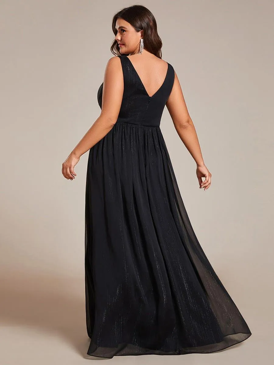 Robes de soirée sans manches à col en V de grande taille avec des paillettes délicates