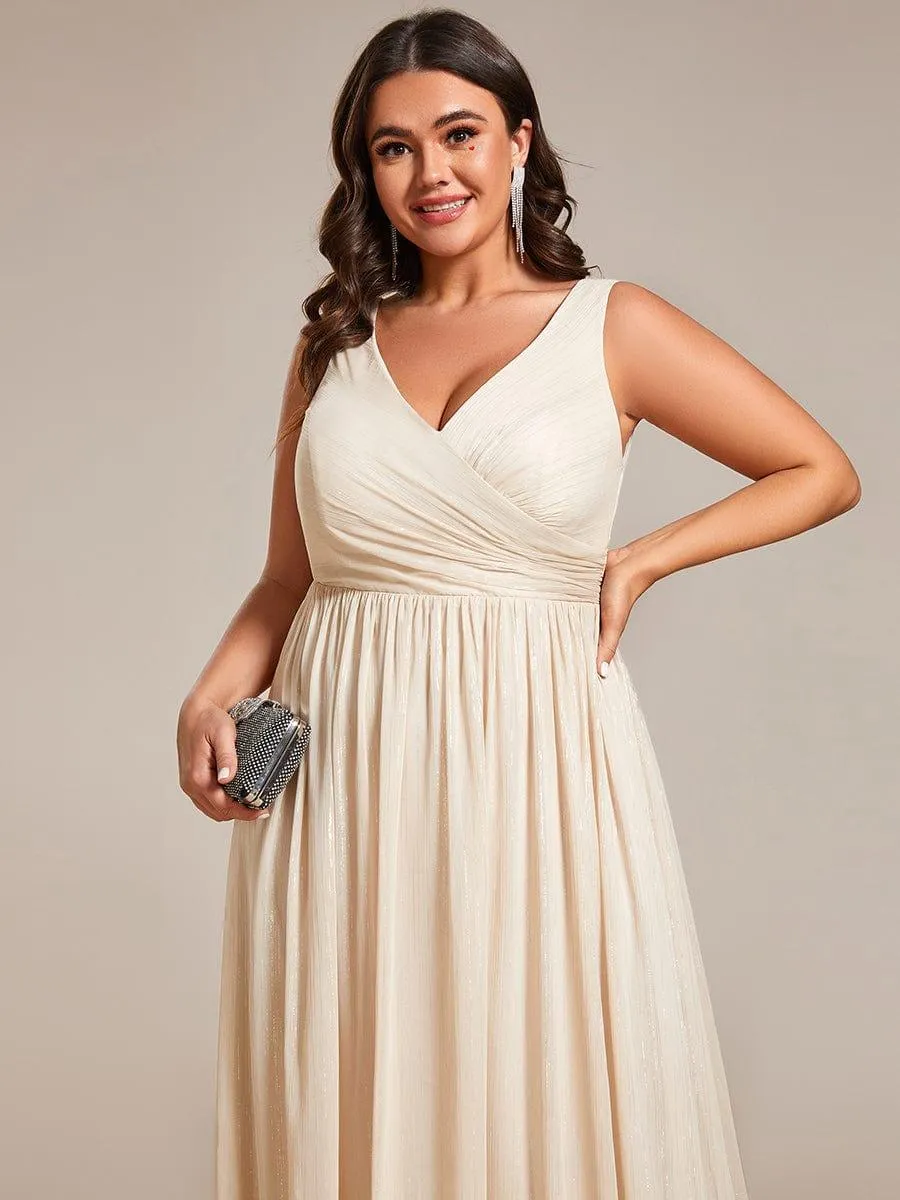 Robes de soirée sans manches à col en V de grande taille avec des paillettes délicates