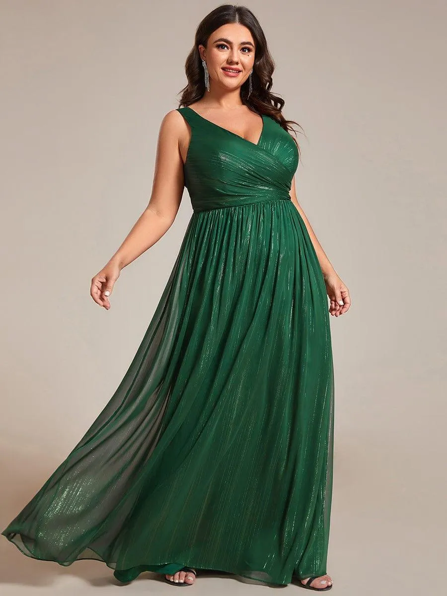 Robes de soirée sans manches à col en V de grande taille avec des paillettes délicates