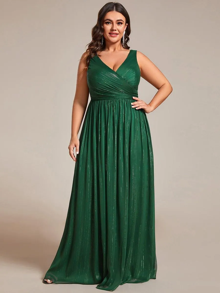 Robes de soirée sans manches à col en V de grande taille avec des paillettes délicates