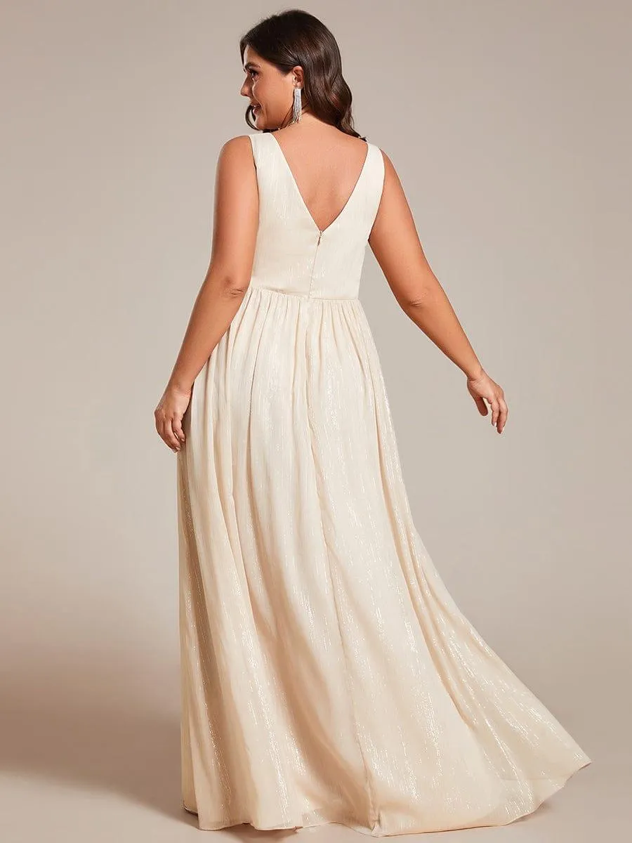 Robes de soirée sans manches à col en V de grande taille avec des paillettes délicates