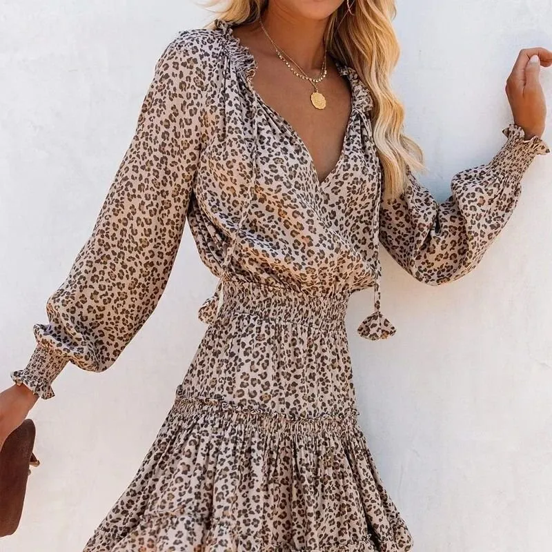 Romilly - Chic Leopard Pattern Woman's Mini Dress