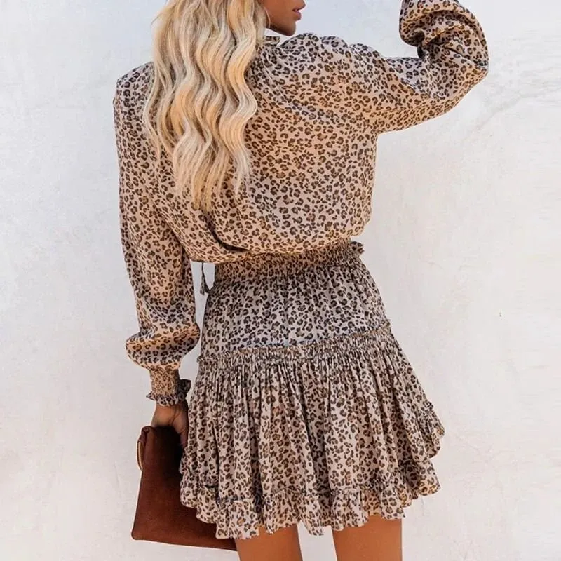 Romilly - Chic Leopard Pattern Woman's Mini Dress