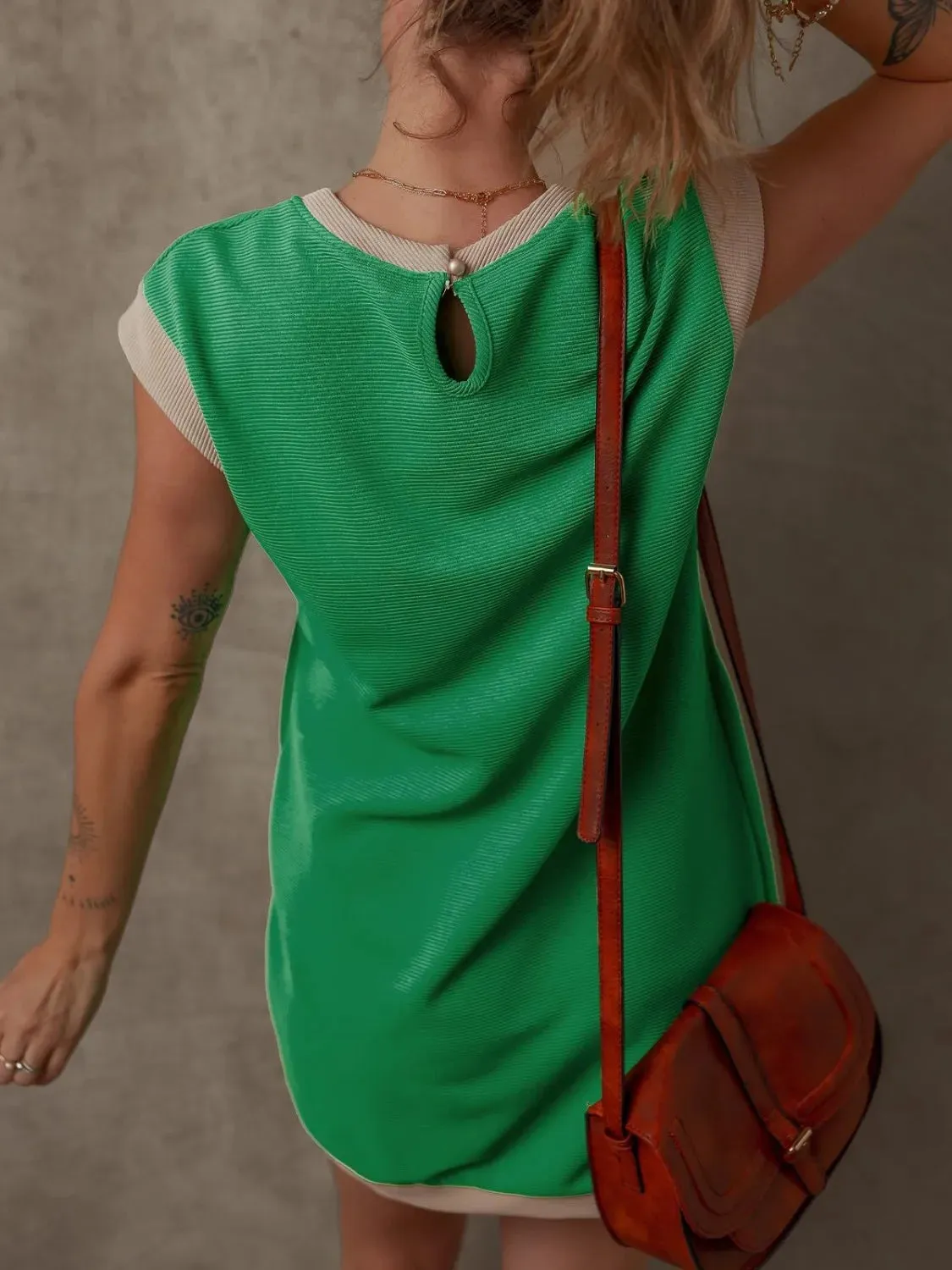 Round Neck Cap Sleeve Mini Dress
