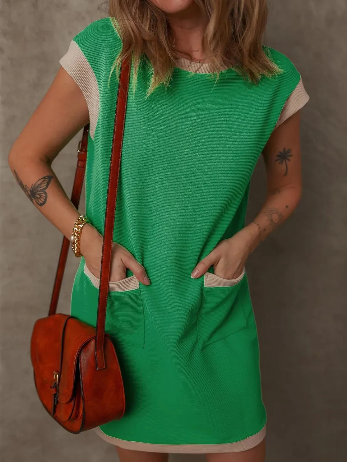 Round Neck Cap Sleeve Mini Dress