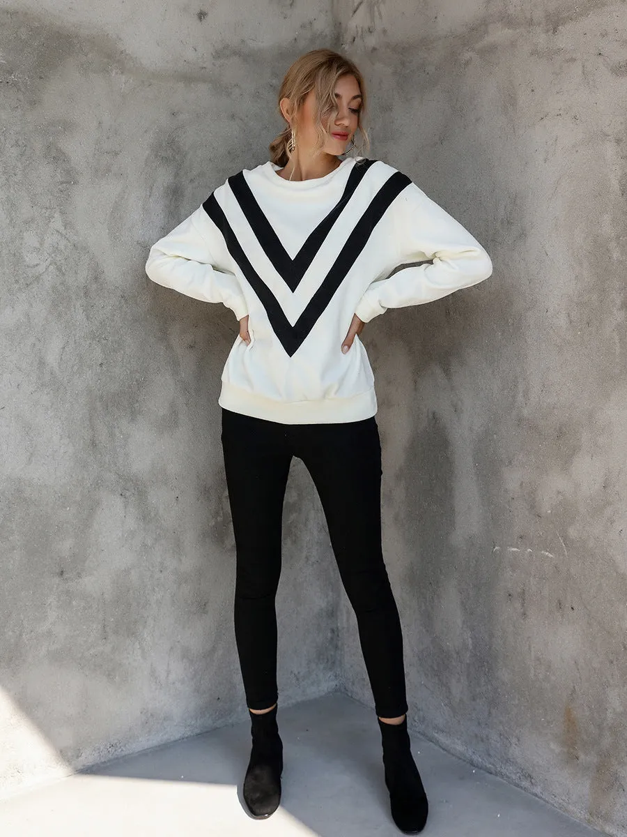 Round Neck Loose Striped Long Sleeve Sweatshirts Top