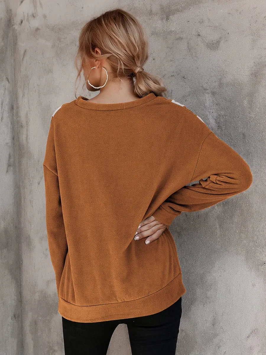 Round Neck Loose Striped Long Sleeve Sweatshirts Top
