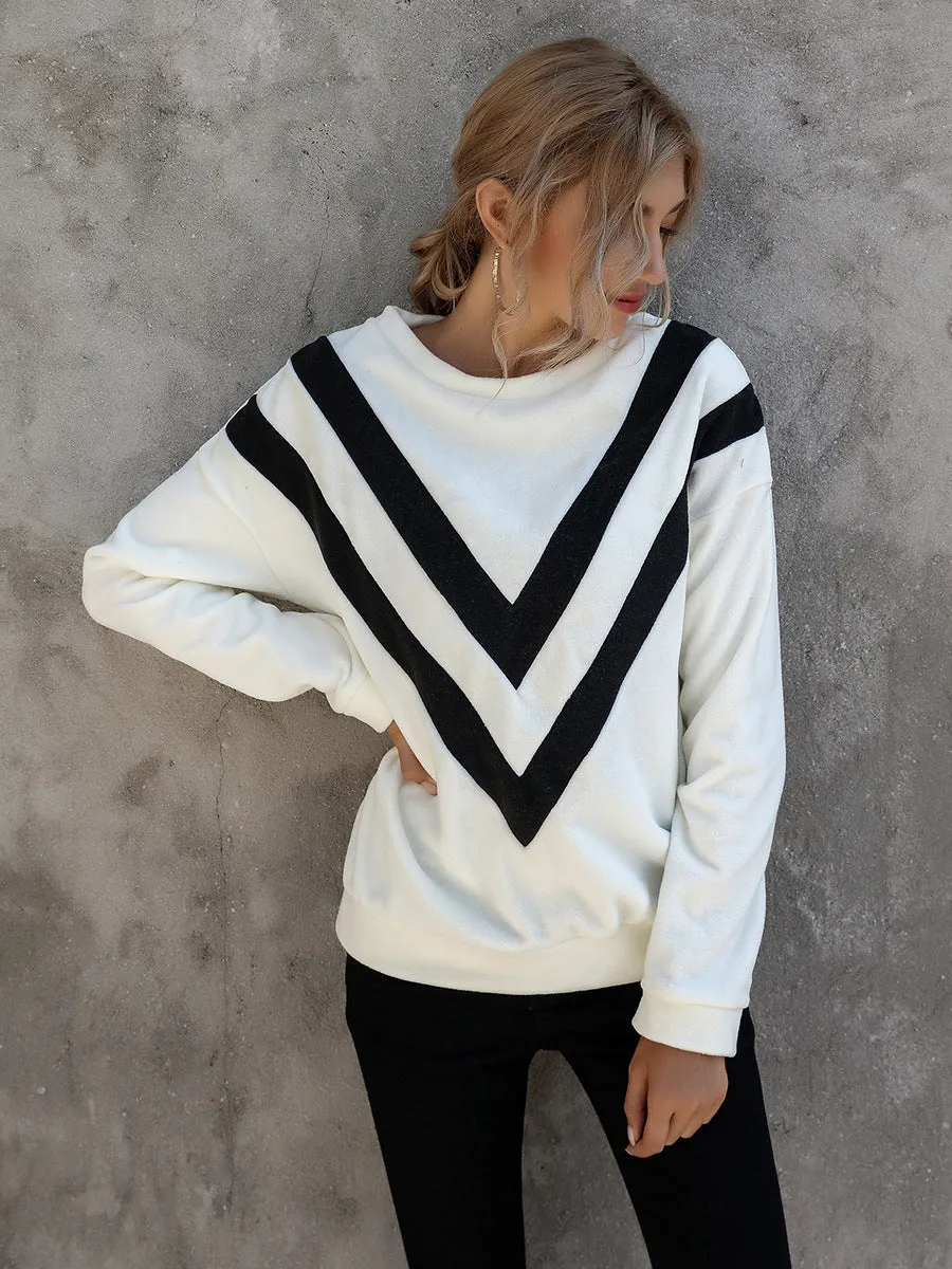 Round Neck Loose Striped Long Sleeve Sweatshirts Top