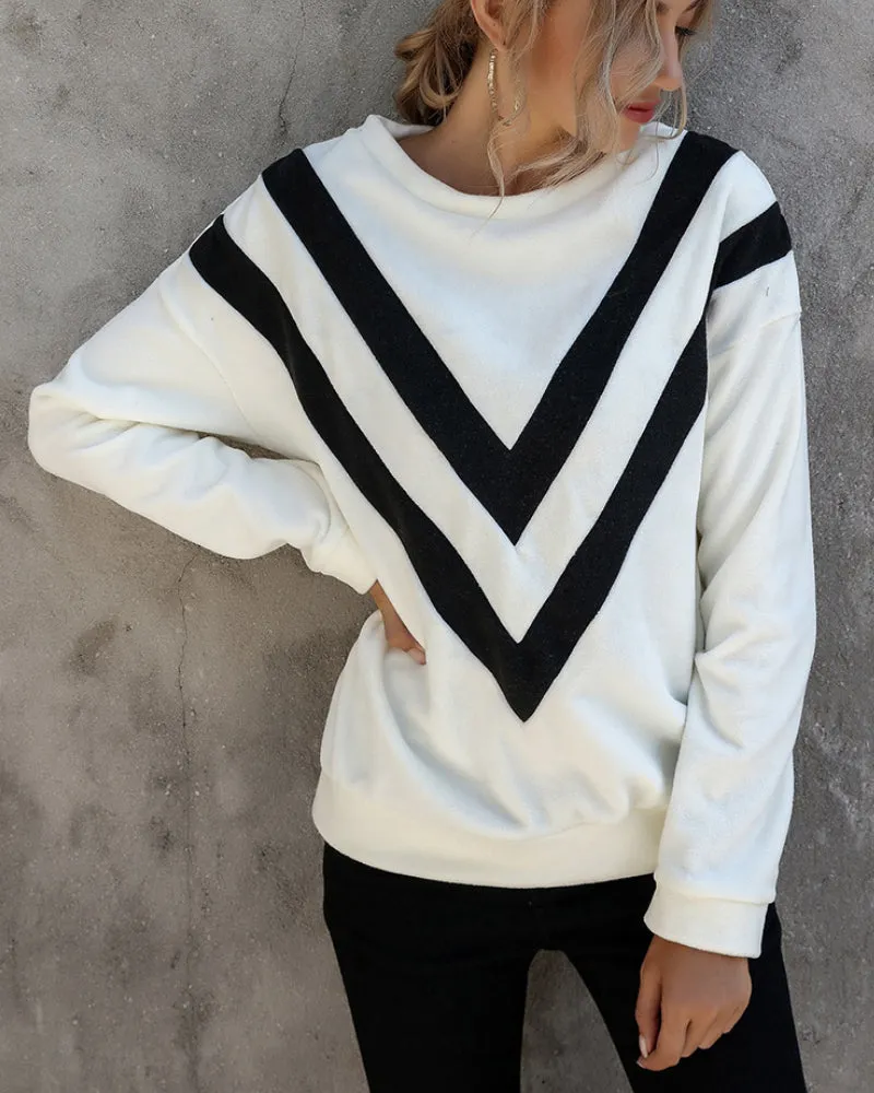 Round Neck Loose Striped Long Sleeve Sweatshirts Top