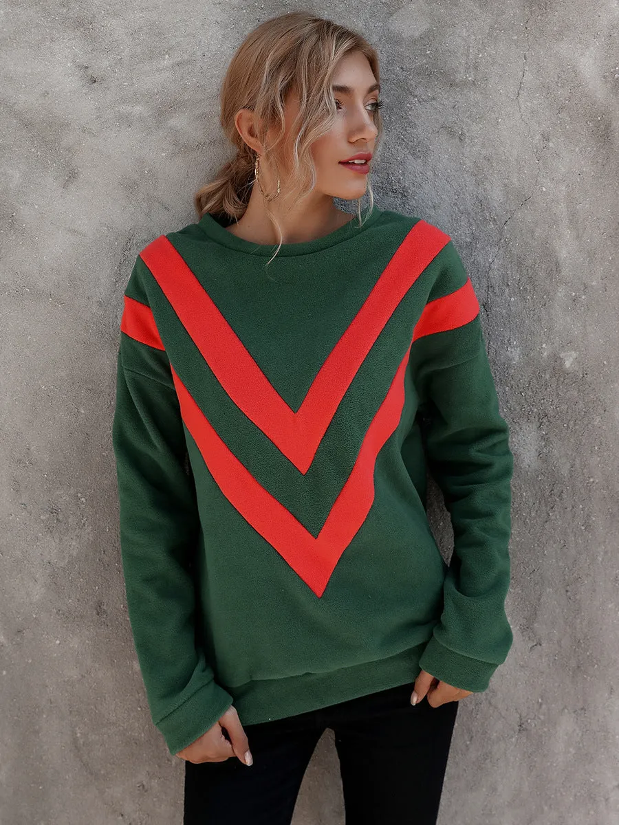 Round Neck Loose Striped Long Sleeve Sweatshirts Top