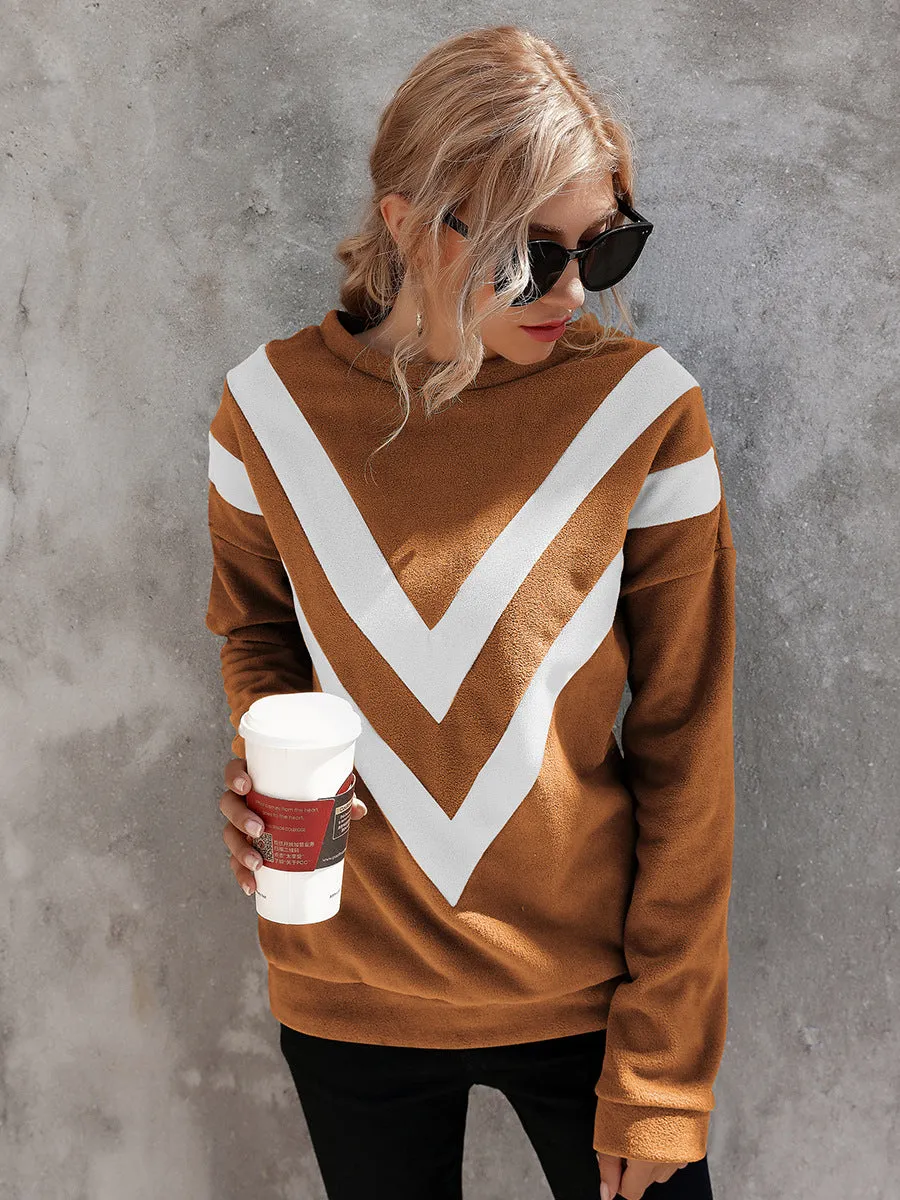 Round Neck Loose Striped Long Sleeve Sweatshirts Top