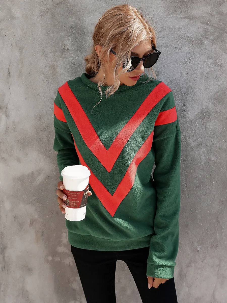 Round Neck Loose Striped Long Sleeve Sweatshirts Top